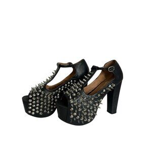 JEFFREY CAMPBELL Foxy Spike Black Platform Strappy Studded Heels - US Womens 8M